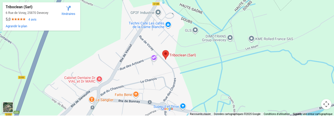 Plan d'acc&egrave;s Triboclean triboninition Doubs Jura Franche-Comt&eacute;